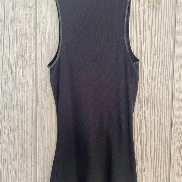 Express Ladies Ribbed L Tank Top Black w Metallic Silver Trim Stitching - Picture 10 of 11